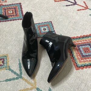 AGL Black Patent Leather Ankle Boots